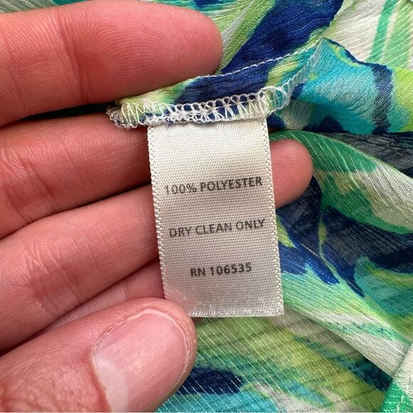 Willi Smith Women's Lightweight Sheet Blouse XL Extra Large Green Blue White Top - Picture 9 of 15